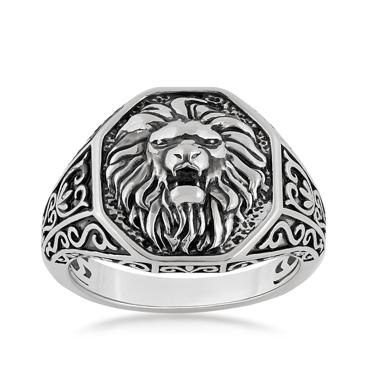 Men's Antiqued Lion Ring in Sterling Silver