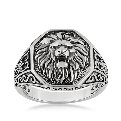 Men's Antiqued Lion Ring in Sterling Silver