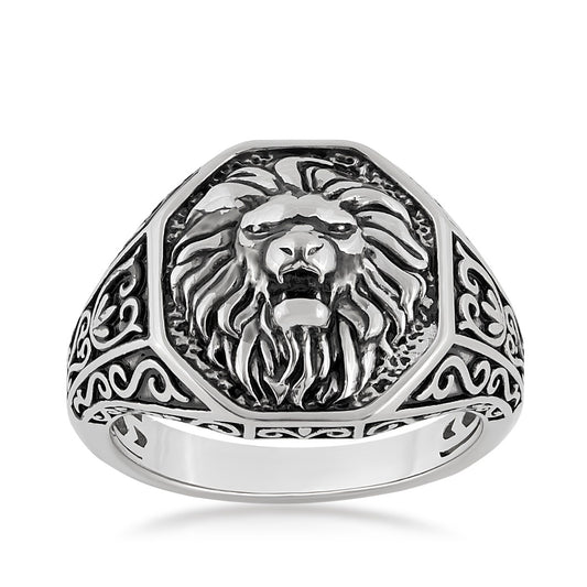 Men's Antiqued Lion Ring in Sterling Silver