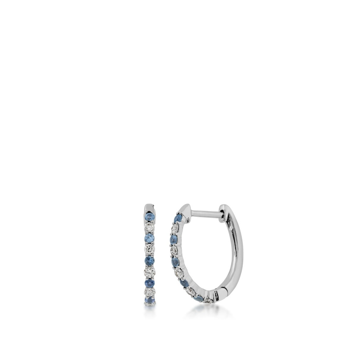 Yogo Sapphire & 1/6 ct. tw. Diamond Hoop Earrings in 14K White Gold