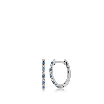 Yogo Sapphire & 1/6 ct. tw. Diamond Hoop Earrings in 14K White Gold