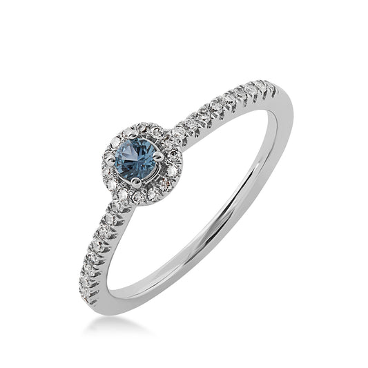 Yogo Sapphire & 1/6 ct. tw. Diamond Halo Ring in 14K White Gold front view