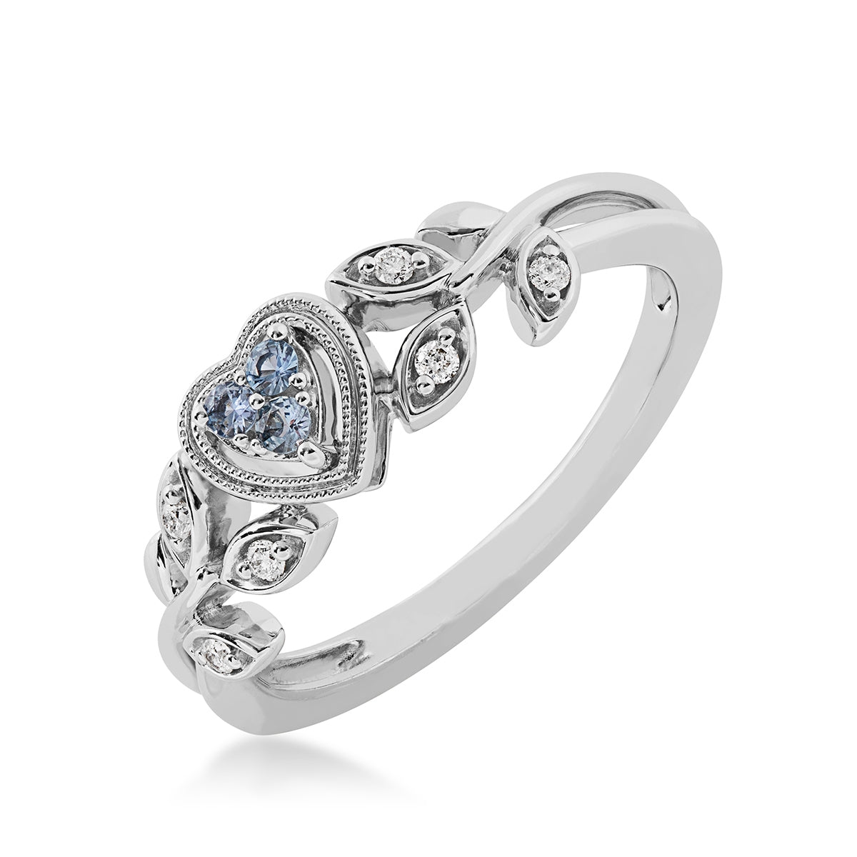 Yogo Sapphire & Diamond Accent Milgrain Heart-Shaped Cluster Ring in 14K White Gold front view