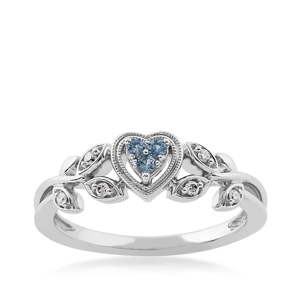 Yogo Sapphire & Diamond Accent Milgrain Heart-Shaped Cluster Ring in 14K White Gold