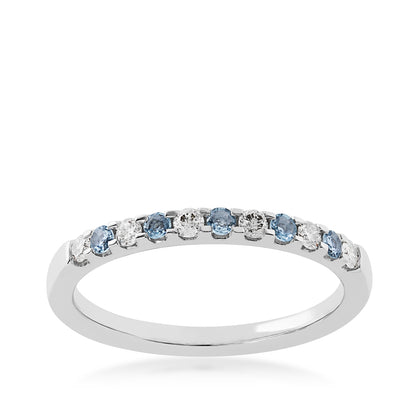 Yogo Sapphire & 1/7 ct. tw. Diamond Anniversary Ring in 14K White Gold