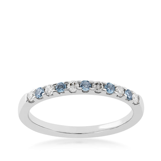 Yogo Sapphire & 1/7 ct. tw. Diamond Anniversary Ring in 14K White Gold