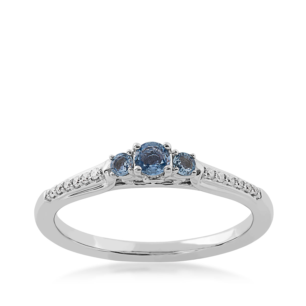 Yogo Sapphire & Diamond Accent 3-Stone Ring in 14K White Gold