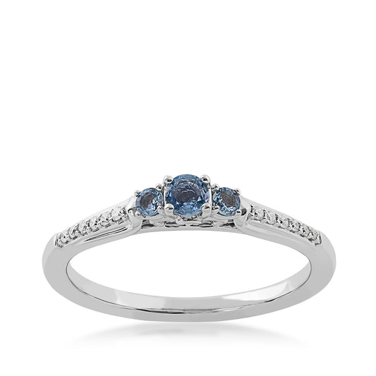 Yogo Sapphire & Diamond Accent 3-Stone Ring in 14K White Gold