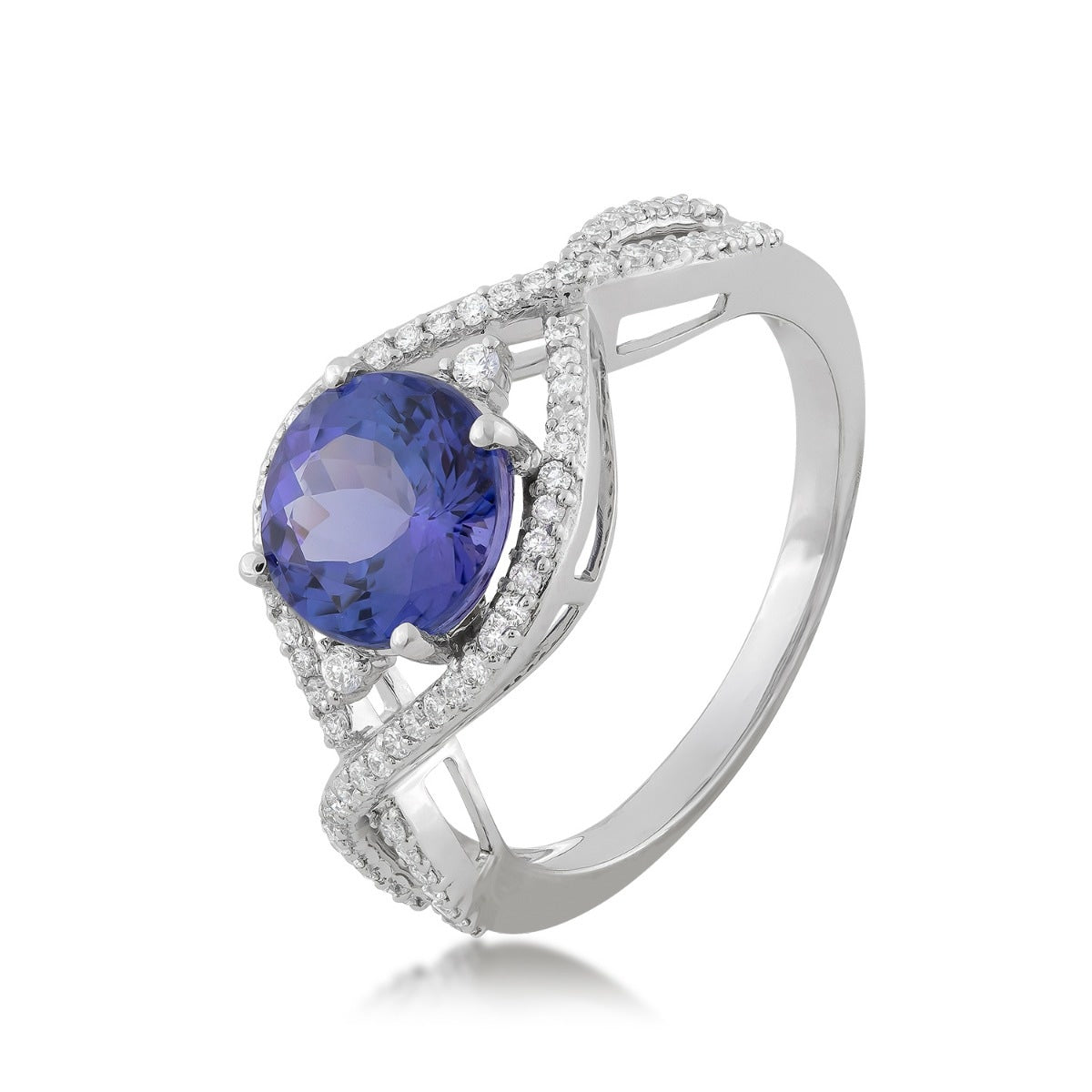 Tanzanite & 1/4 ct. tw. Diamond Twist Ring in 14K White Gold front view