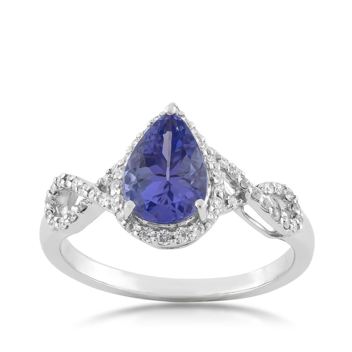 Pear Tanzanite & 1/5 ct. tw. Diamond Halo Twist Ring in 14K White Gold