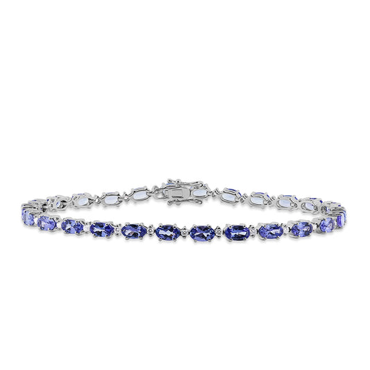 Oval Tanzanite & 3/8 ct. tw. Diamond 7-inch Bracelet in 14K White Gold