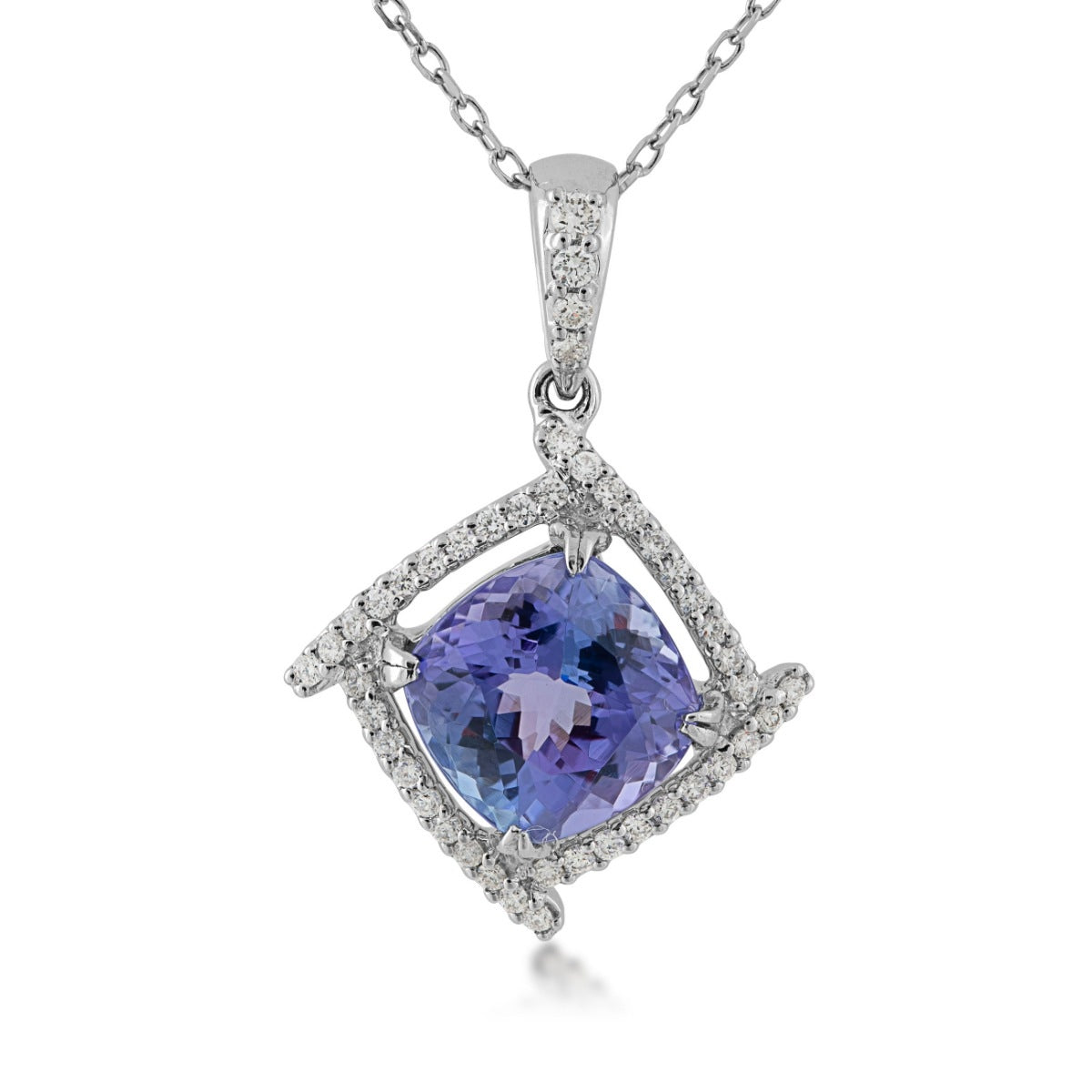 Cushion Tanzanite & 1/5 ct. tw. Diamond Halo Pendant in 14K White Gold