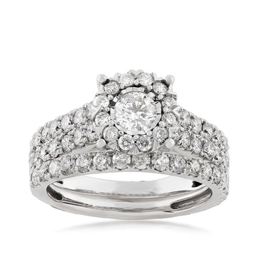 GOLD TAG Natural 2 ct. tw. Round Diamond Halo Wedding Set with Miracle Plate in 14K White Gold