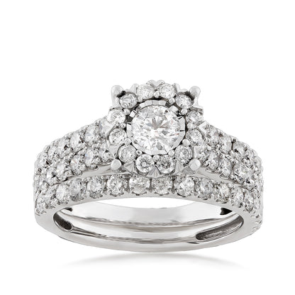 Natural 2 ct. tw. Round Diamond Halo Wedding Set with Miracle Plate in 14K White Gold