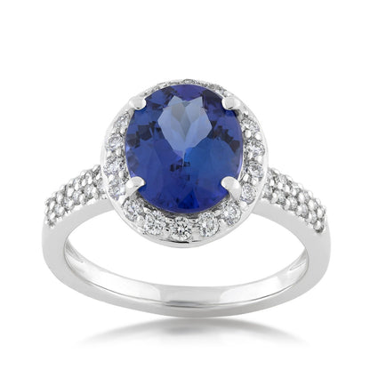 Oval Tanzanite & 1/2 ct. tw. Diamond Halo Ring in 14K White Gold (2)