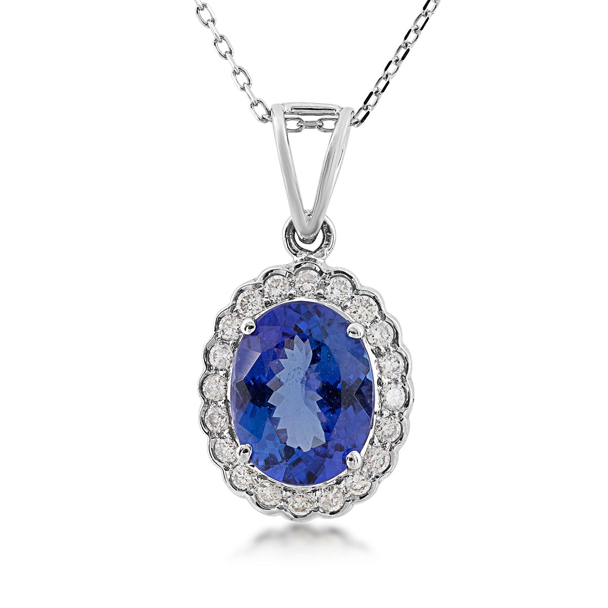 Oval Tanzanite & 1/4 ct. tw. Diamond Scalloped Halo Pendant in 14K White Gold