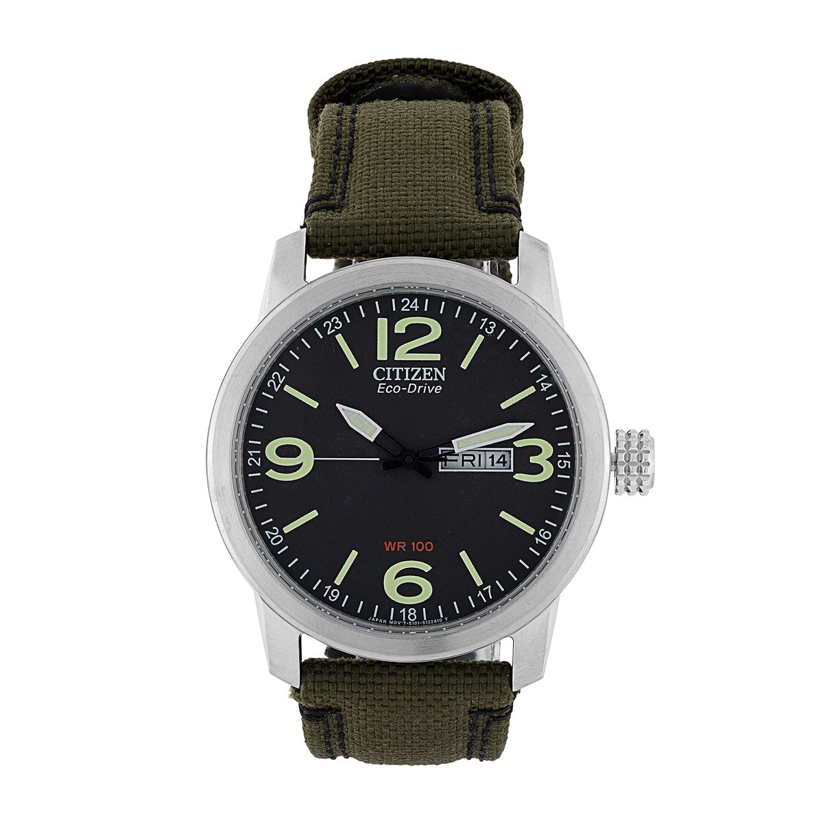 Citizen Men's Eco-Drive Stainless Steel Military Watch Box Set with Coin & Green Nylon Strap