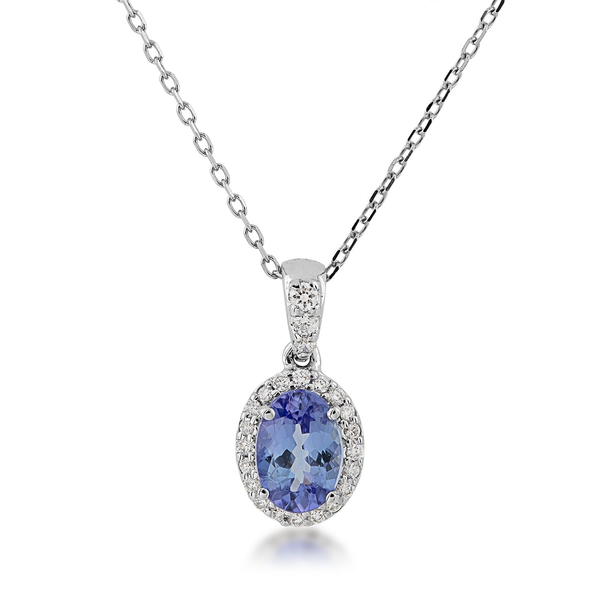 Oval Tanzanite & 1/7 ct. tw. Diamond Halo Pendant in 14K White Gold