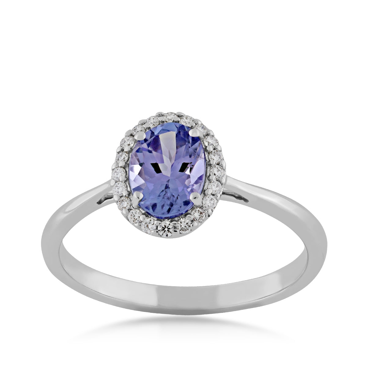Oval Tanzanite & 1/10 ct. tw. Diamond Halo Ring in 14K White Gold