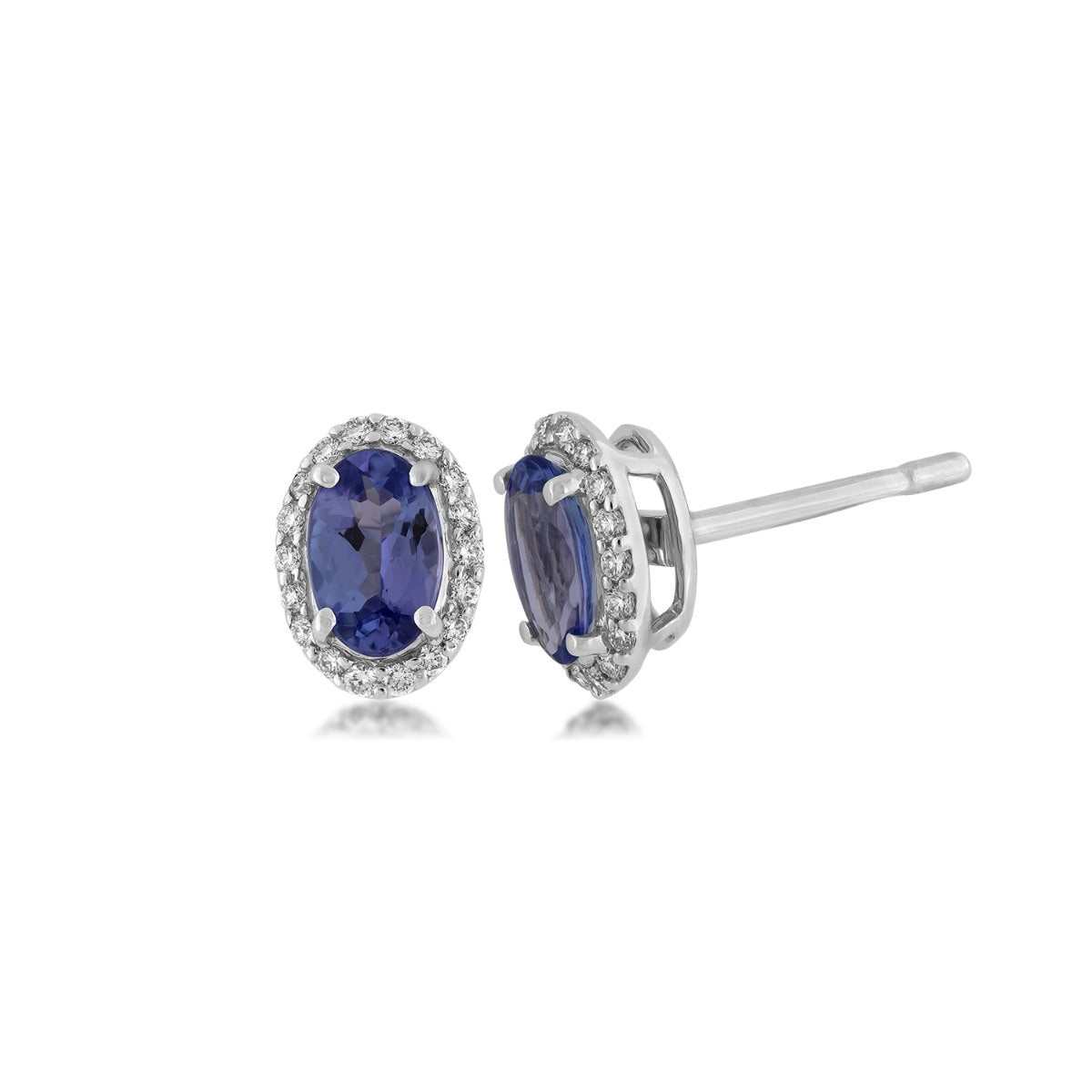 Oval Tanzanite & 1/8 ct. tw. Diamond Halo Earrings in 14K White Gold