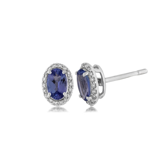 Oval Tanzanite & 1/8 ct. tw. Diamond Halo Earrings in 14K White Gold