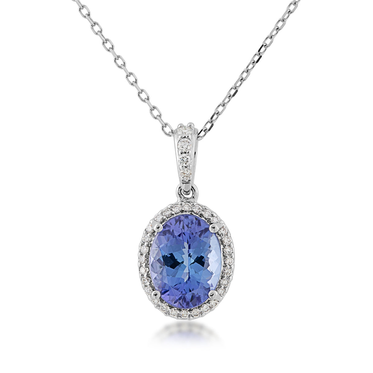 Oval Tanzanite & 1/8 ct. tw. Diamond Halo Pendant in 14K White Gold