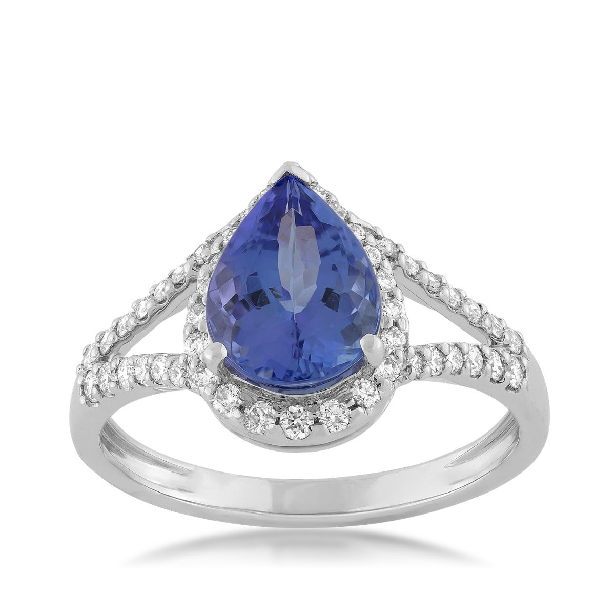 Pear Tanzanite & 1/3 ct. tw. Diamond Halo Split Shank Ring in 14K White Gold (2)