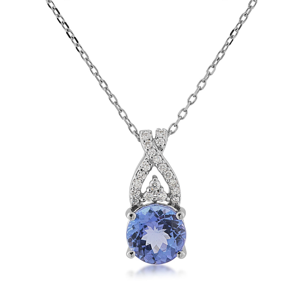 Tanzanite & 1/10 ct. tw. Diamond Drop Pendant in 14K White Gold