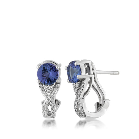 Tanzanite & 1/6 ct. tw. Diamond Twist Dangle Earrings in 14K White Gold