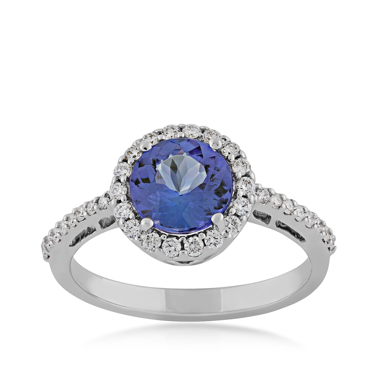 Round Tanzanite & 1/4 ct. tw. Diamond Halo Ring in 14K White Gold (2)