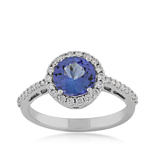 Round Tanzanite & 1/4 ct. tw. Diamond Halo Ring in 14K White Gold (2)