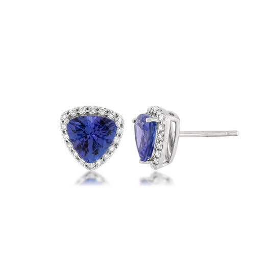 Trillion Tanzanite & 1/4 ct. tw. Diamond Halo Earrings in 14K White Gold