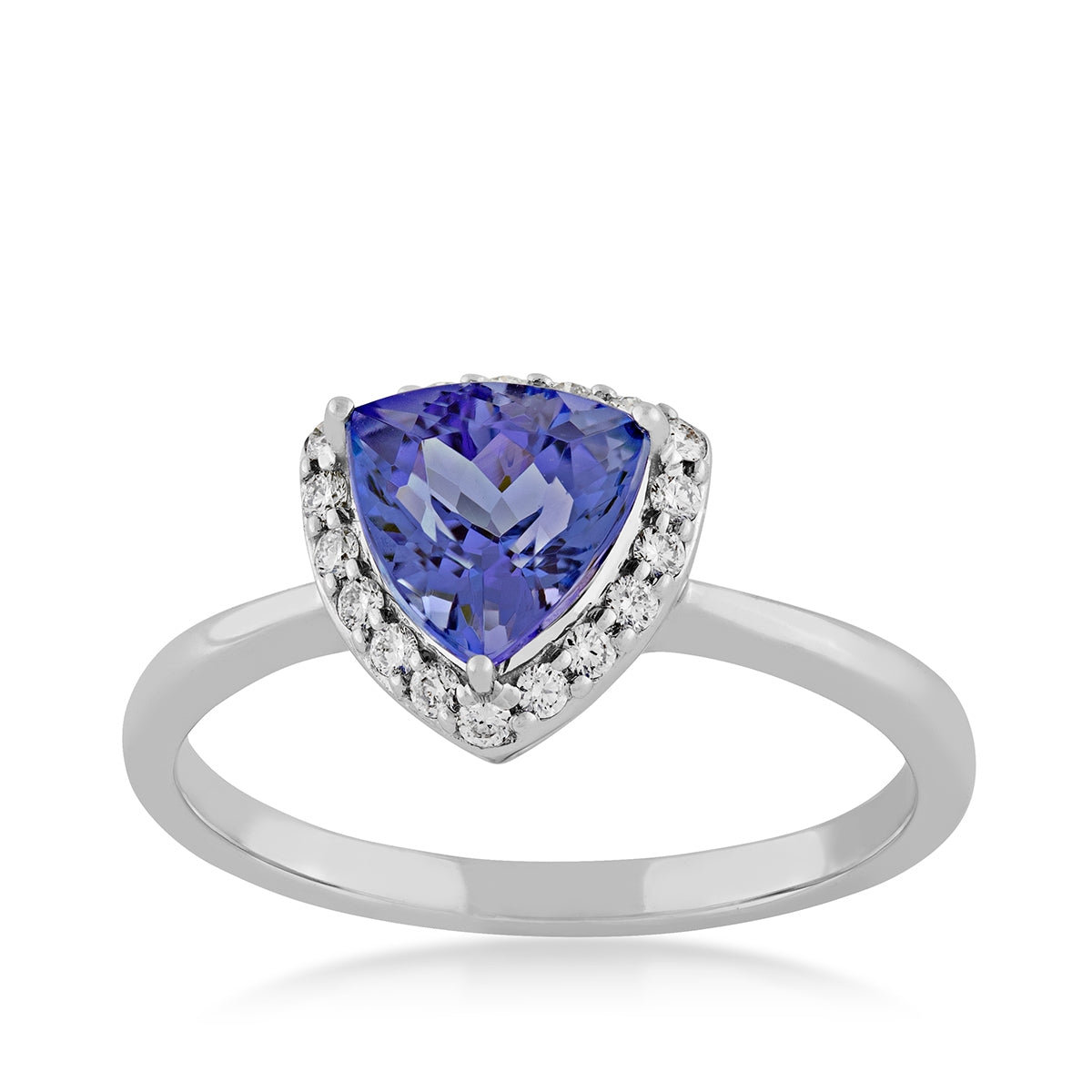 Trillion Tanzanite & 1/7 ct. tw. Diamond Halo Ring in 14K White Gold