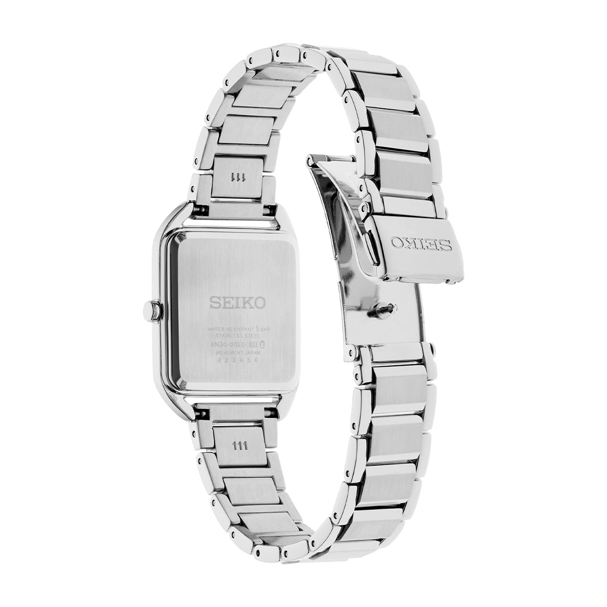 Seiko women’s watch with mauve pink textured dial and stainless steel bracelet