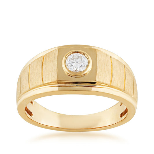 1/3 ct. tw. Men's Diamond Bezel Set Ring in 10K Yellow Gold