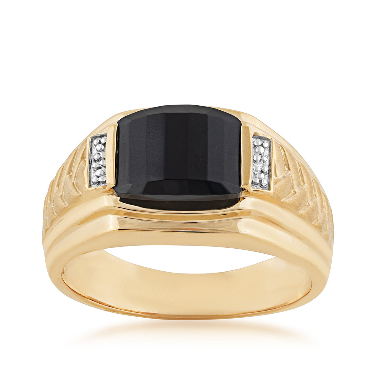 Men's Created Barrel Cut Onyx & Diamond Accent Braided Ring in 10K Yellow Gold