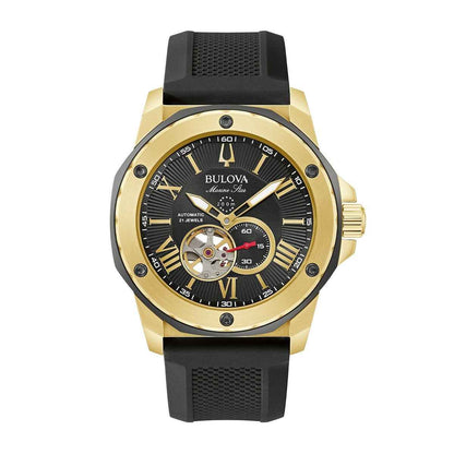Bulova Men's Marine Star Automatic Stainless Steel Watch with Black Dial & Silicone Strap