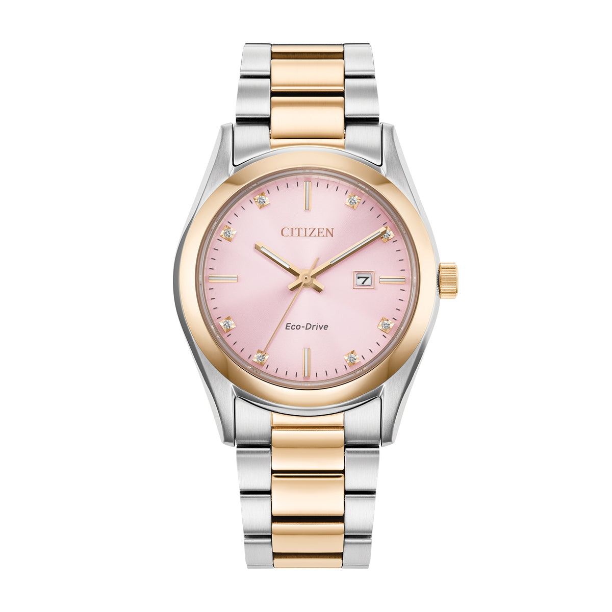 Citizen Ladies' Sport Luxury Eco-Drive White & Gold-Tone Stainless Steel Watch with Diamond Accent Pink Dial