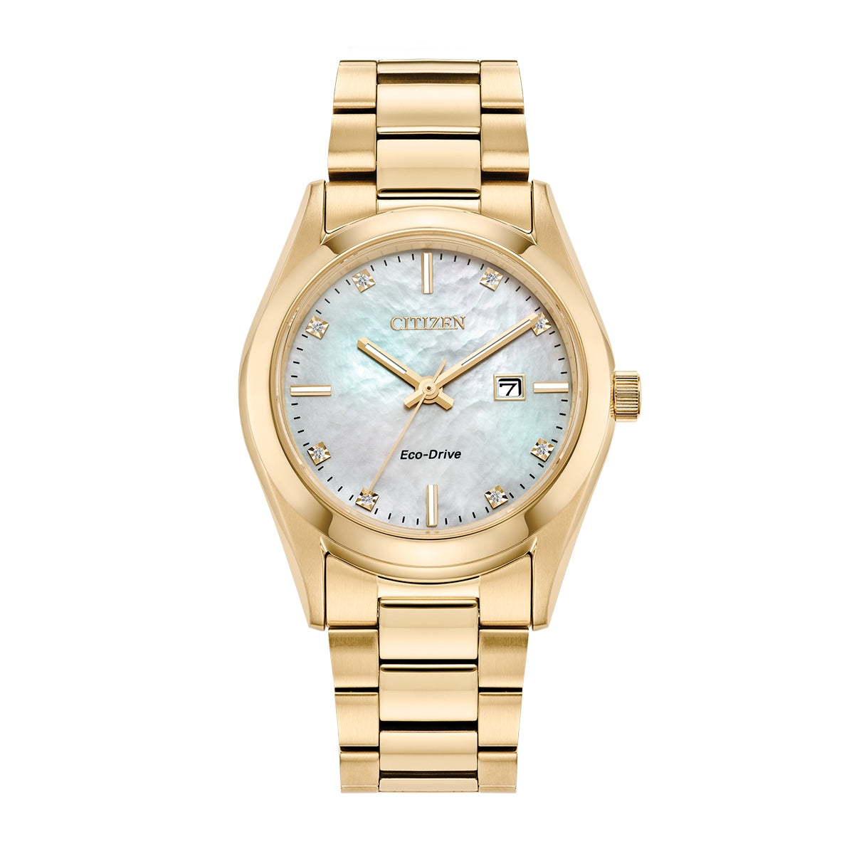 Citizen Ladies' Sport Luxury Eco-Drive Gold-Tone Stainless Steel Watch with Diamond Accent Mother of Pearl Dial