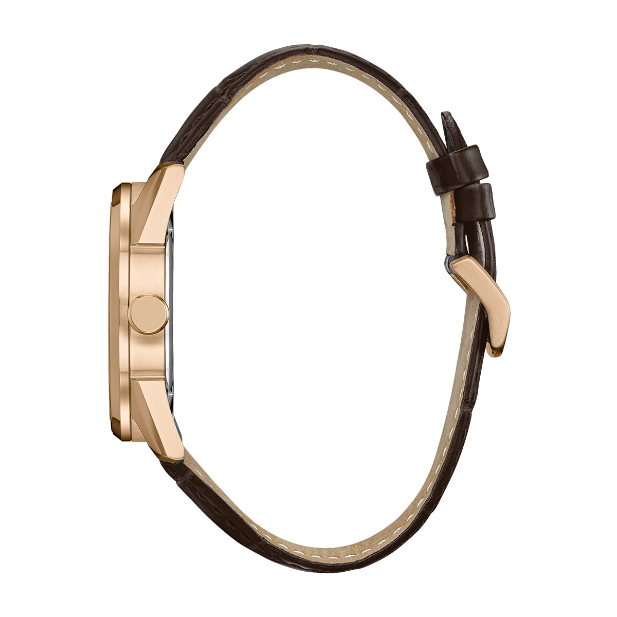 Citizen Men's Classic Eco-Drive Rose Gold-Tone Stainless Steel Watch with Ivory Dial & Brown Leather Strap front view