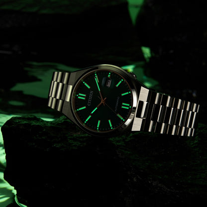 Citizen Men's TSUYOSA Automatic Stainless Steel Watch with Green Dial side profile