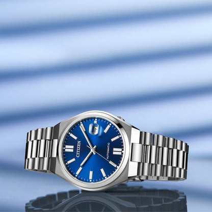Citizen Men's TSUYOSA Automatic Stainless Steel Watch with Blue Dial side profile