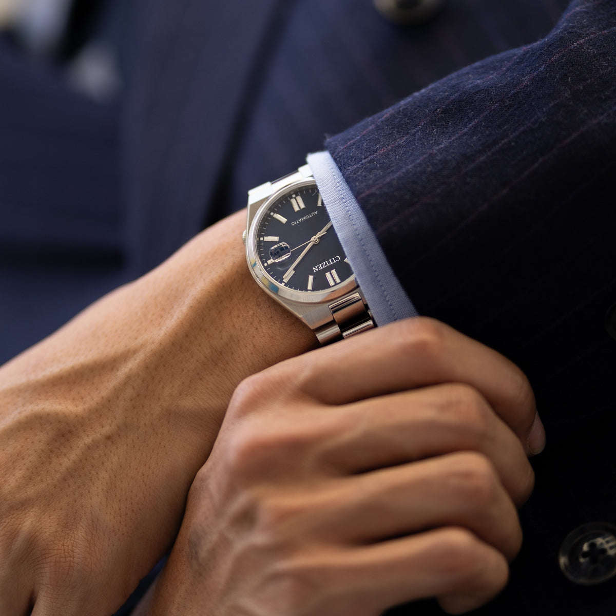 Citizen Men's TSUYOSA Automatic Stainless Steel Watch with Blue Dial full view