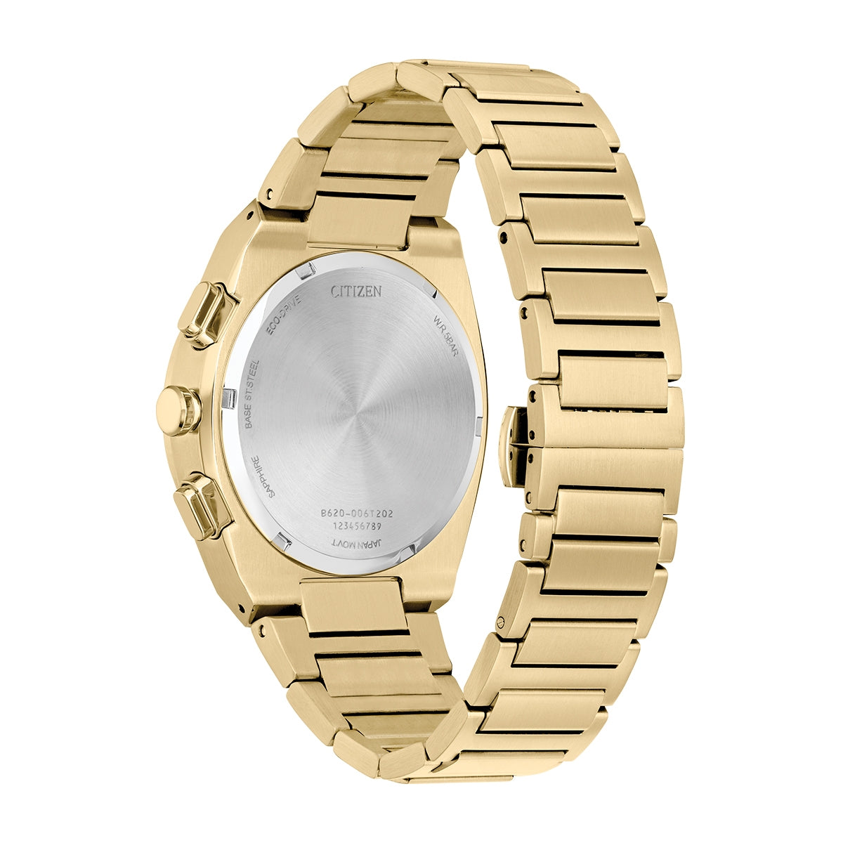 Citizen Men's Axiom SC Eco-Drive Chronograph Gold-Tone Stainless Steel Watch with Black Dial close-up detail