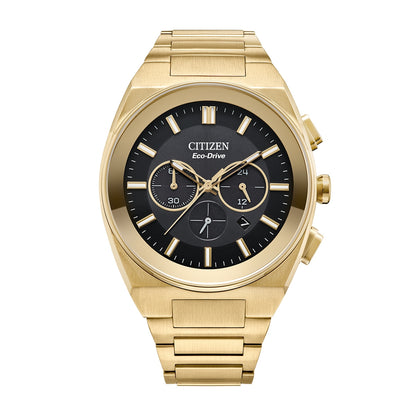 Citizen Men's Axiom SC Eco-Drive Chronograph Gold-Tone Stainless Steel Watch with Black Dial