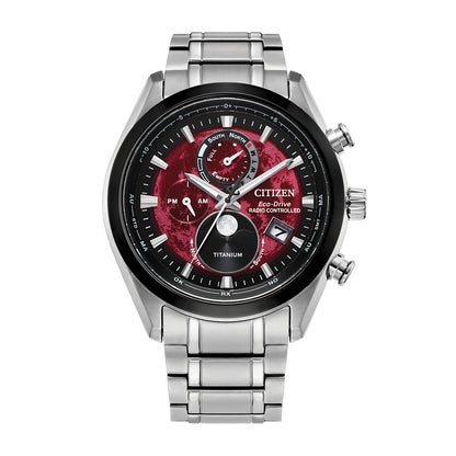 Citizen Men's Tsuki-yomi Atomic Timekeeping Eco-Drive Super Titanium Watch with Red & Black Dial
