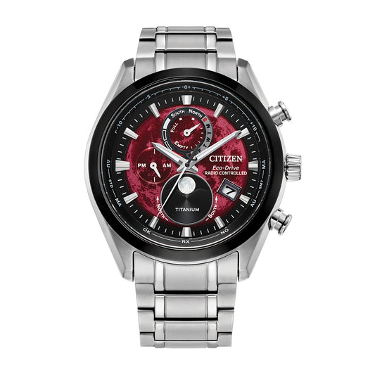 Citizen Men's Tsuki-yomi Atomic Timekeeping Eco-Drive Super Titanium Watch with Red & Black Dial