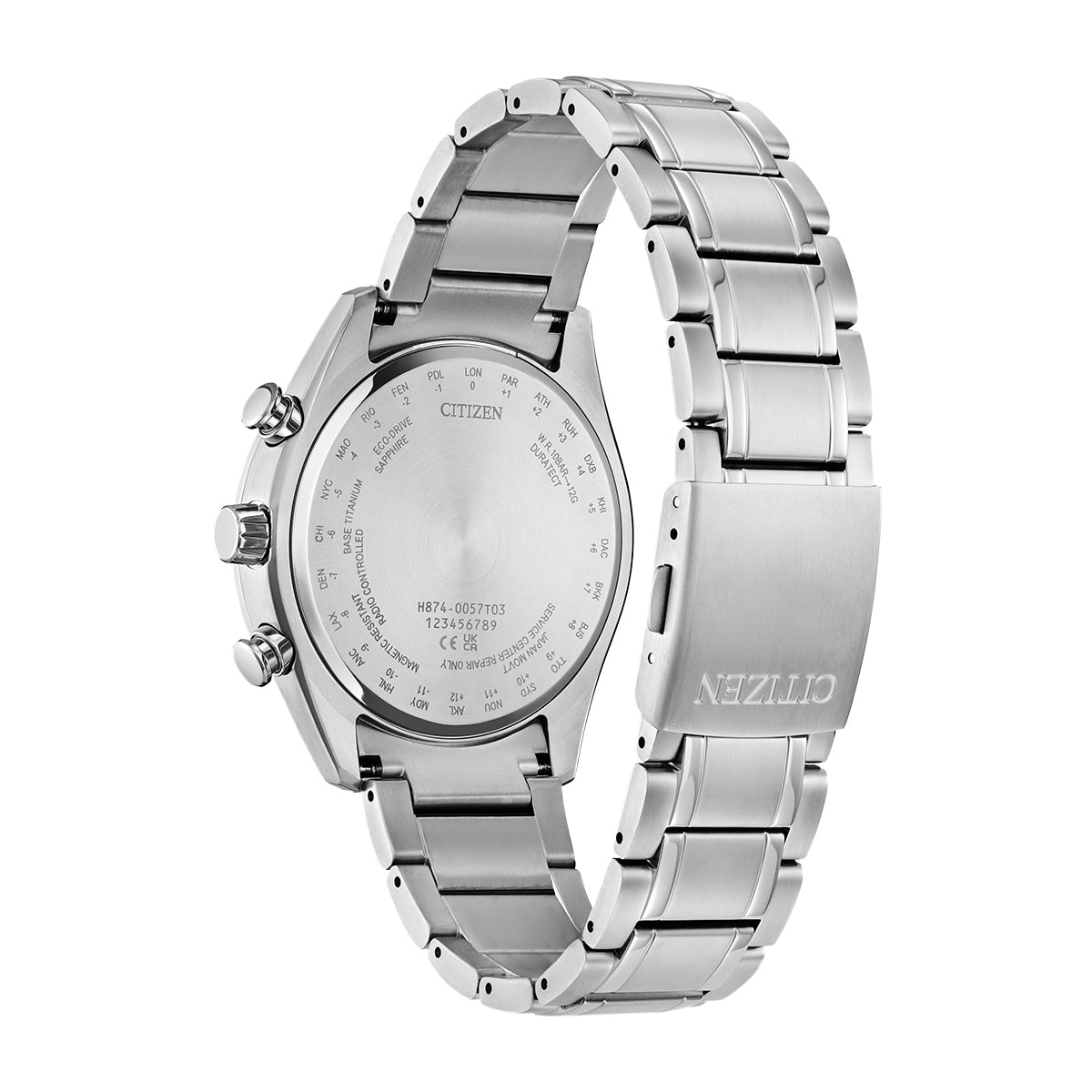 Citizen Men's Tsuki-yomi Atomic Timekeeping Eco-Drive Super Titanium Watch with Gray & Black Dial close-up detail