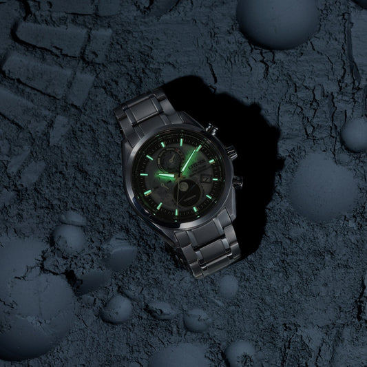 Citizen Men's Tsuki-yomi Atomic Timekeeping Eco-Drive Super Titanium Watch with Gray & Black Dial side profile