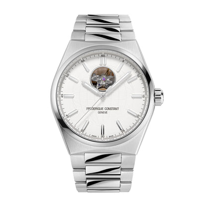 Frederique Constant Men's Highlife Heart Beat Automatic Open Aperture White Globe Pattern Dial Stainless Steel Watch